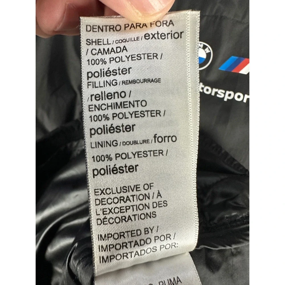 Puma BMW Motorsport Jacket Mens Large Black Padded Puffer‎ Formula 1 Essentials